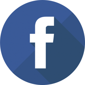 a blue circle with a white facebook logo.