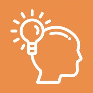 A head with a light bulb in it.