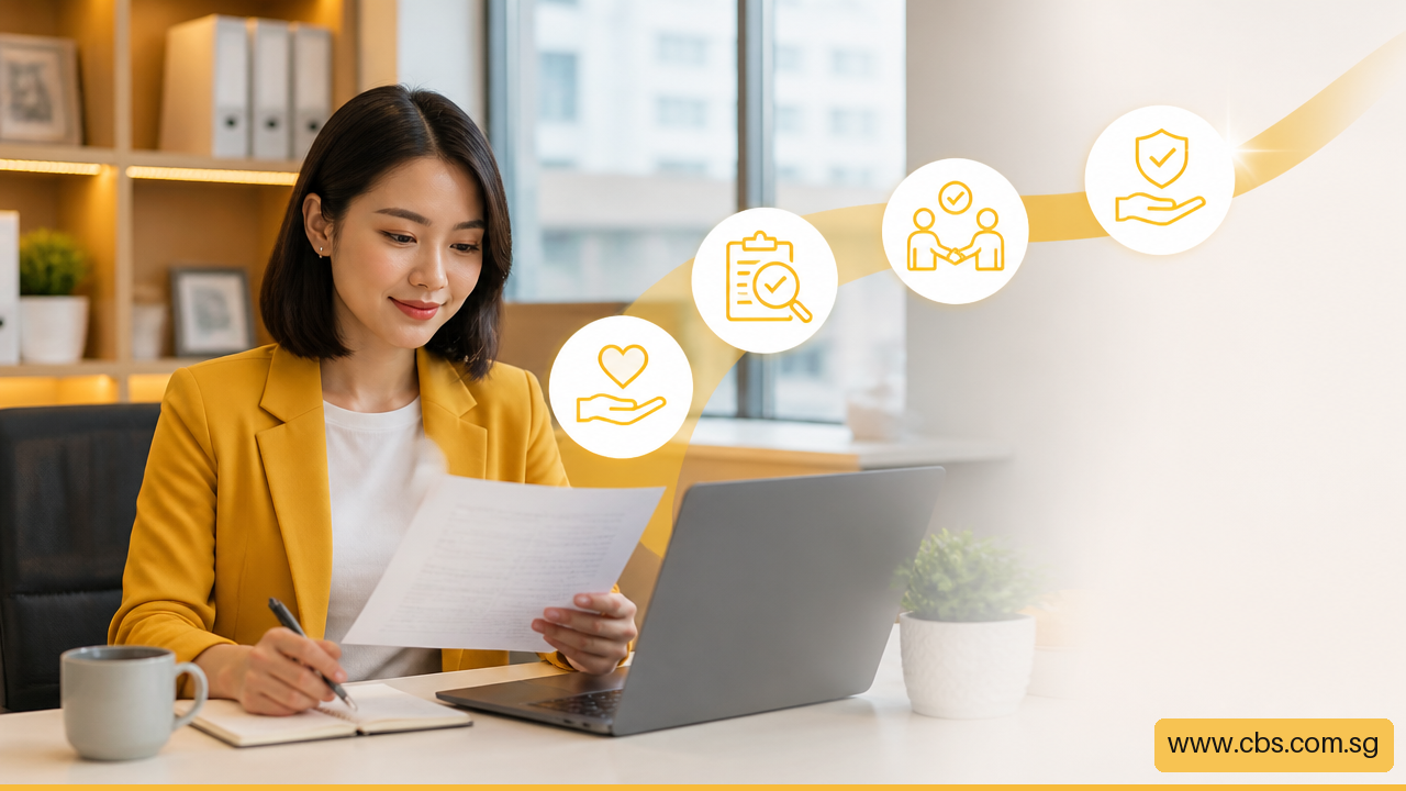 Customer service professional drafting a clear complaint response at a desk
