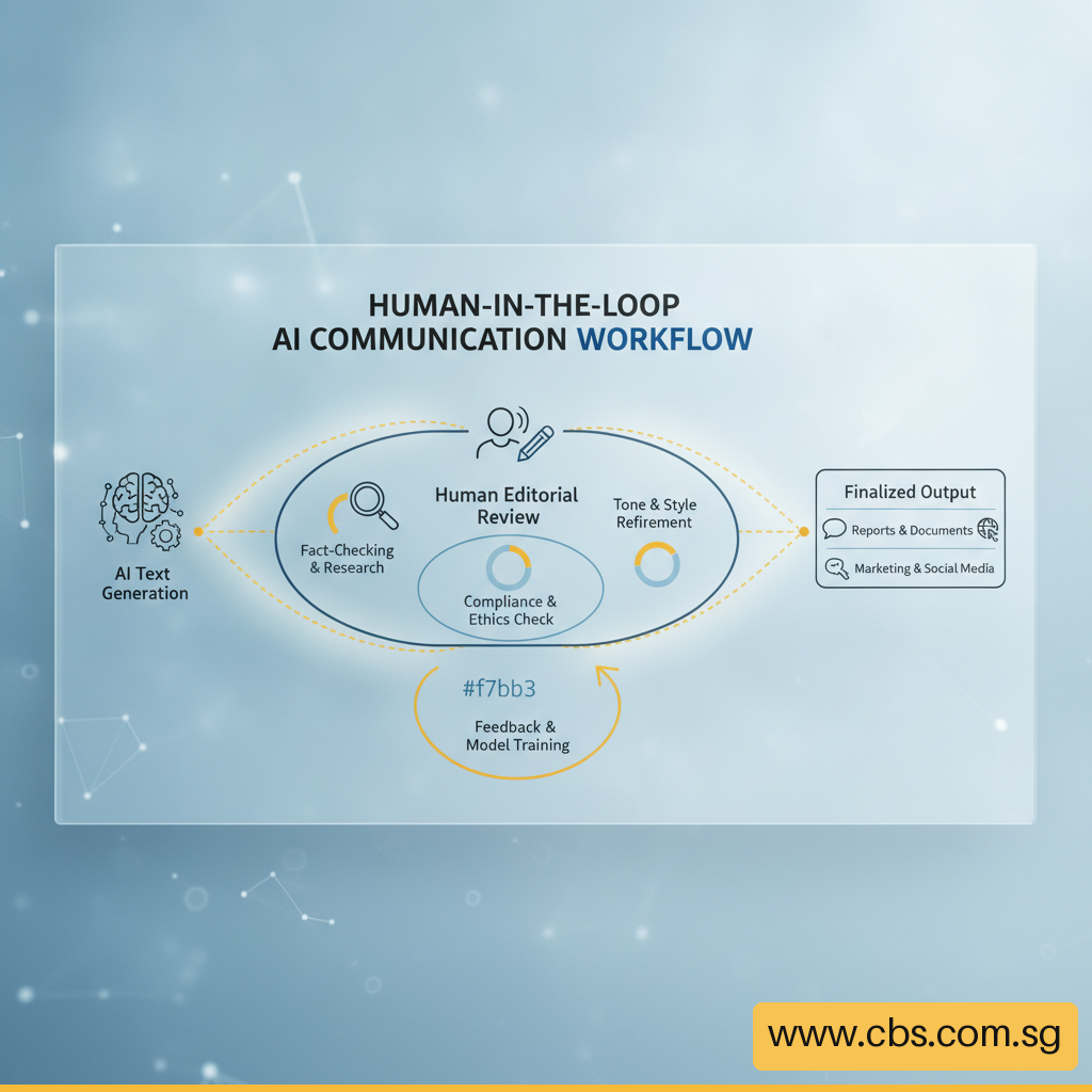 Diagram showing human-in-the-loop workflow for responsible AI communication deployment.
