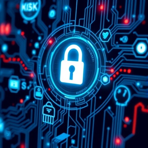A glowing padlock icon is displayed in the centre of a digital circuit board background, symbolising cybersecurity and data protection.