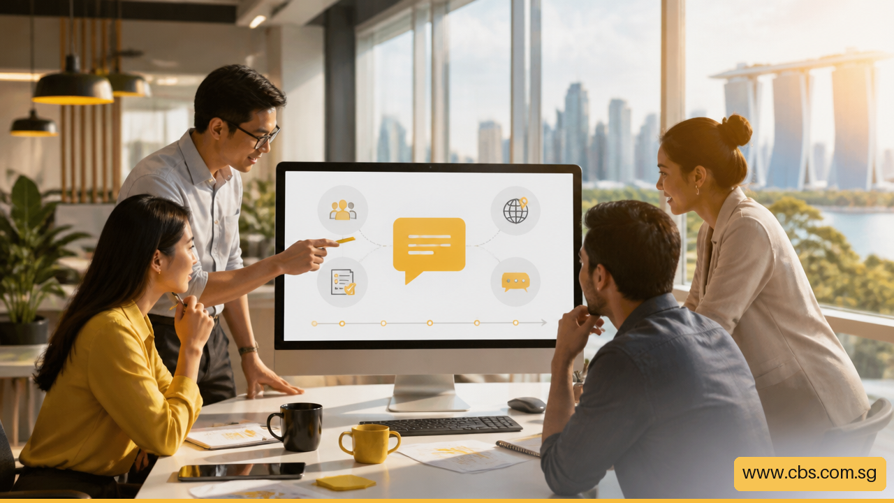 Professionals reviewing an AI assisted workplace message for clarity and accuracy